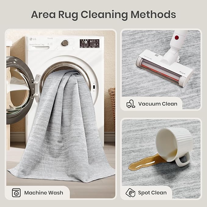 Valenrug Washable Rugs 5x7 - Non Slip 5x7 Area Rugs for Living Room, Stain Resistant Area Rugs for Bedroom, Foldable Machine Washable Area Rug(5'x7', Grey)