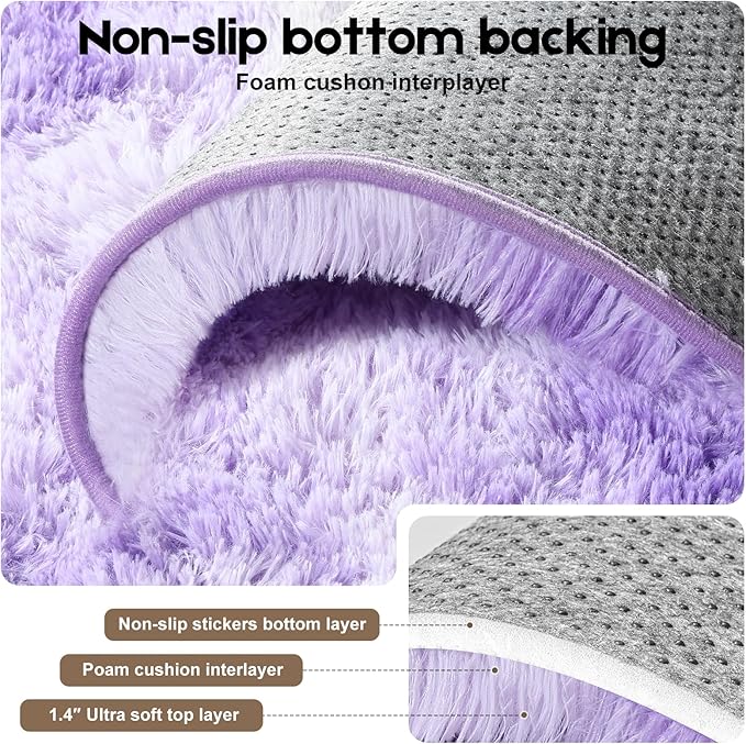 3x5 Rugs for Bedroom, Fluffy Small Area Rugs for Living Room,Soft Shag Fuzzy Carpet with 4 Non-Slip Stickers for Kids Boys and Girls Nursery Room Dorm Home Decor (Tie-Dyed Purple, 3ft x 5ft)