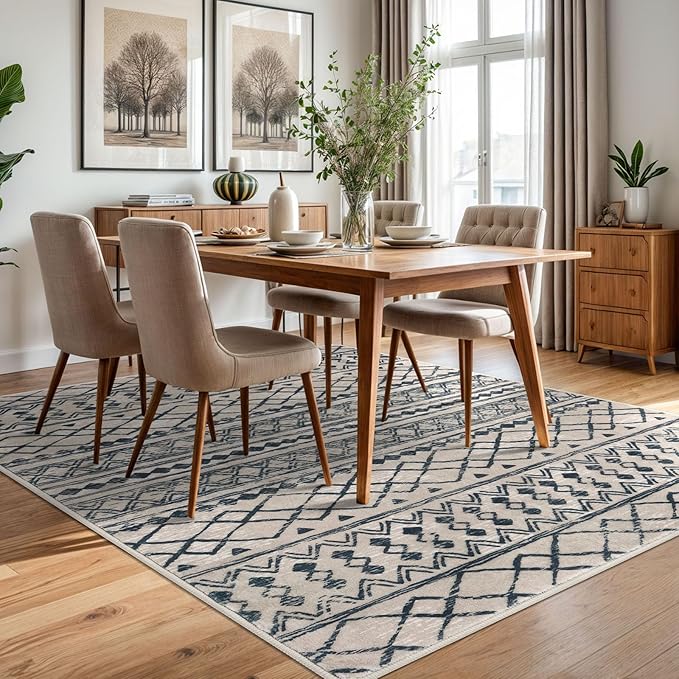 KUTA Area Rug 5x7 Light Brown Black, Washable Boho Large Living Room Moroccan Rugs Non-Slip, Ultra Soft Geometric Traditional Farmhouse Carpet for Dining Room Bedroom Dorm Office Home Décor