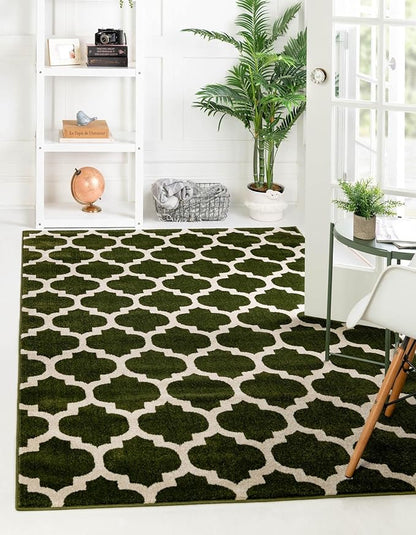 Rugs.com Lattice Collection Rug – 9' x 12' Dark Green Medium Rug Perfect for Living Rooms, Large Dining Rooms, Open Floorplans