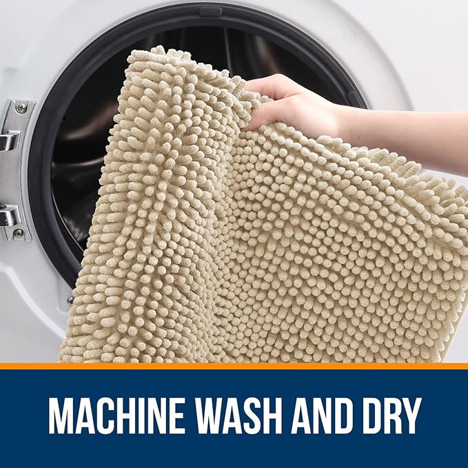 OLANLY Bathroom Rugs 70x46, Extra Soft Absorbent Chenille Bath Rugs, Rubber Backing Quick Dry, Machine Washable Bath Mats for Bathroom Floor, Tub and Shower, Home Decor Accessories, Beige