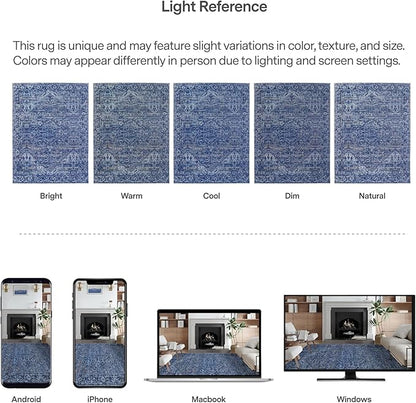 ReaLife Rugs Machine Washable Area Rug Runner - Living Room Bedroom Bathroom Kitchen Entryway Office - Padded Low Pile Stain Resistant Premium - Boho Vintage Traditional - Lyle - Blue 2'6" x 6'
