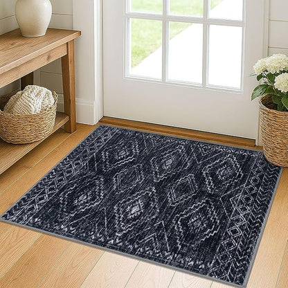 KILOCOCO Boho Entryway Rug 2x3 Printed Small Area Rug Indoor Door Mat Machine Washable Kitchen Rugs Super Soft Non Slip Throw Rugs for Bedroom Entrance Geometric Laundry Room, Black/Navy