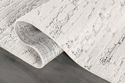 Beverly Rug Micro Loop Area Rug White/Gray 6x9 Abstract Modern Luxury Brushstroke Durable Soft Indoor Rugs for Living Dining Room Office Stain Resistant Non Shedding Casual Indoor Carpet 6 x 9