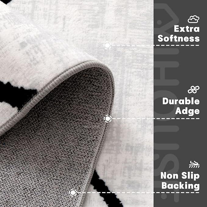 YIHOUSE Abstract 6'x9' Black and White Rug- Washable Area Rug for Living Room Bedroom, Large Modern Non-Slip Ultra-Thin Rug Home Decor,Warping,6x9ft