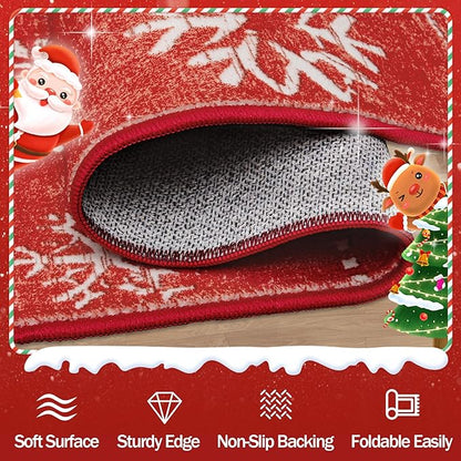 Area Rug 4x6 Christmas Rugs, Machine Washable Boho Christmas Tree Snowflake Rug Non-Slip Soft Low Pile Holiday Indoor Rugs for Bedroom Kitchen Dining Room Office(Xmas Red, 4'x6')