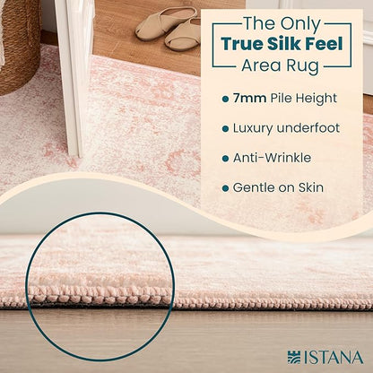 Istana Hallway Runner Rug 2x6 - Pink Kitchen Rugs Non Slip Washable -Silk's Soft Touch Carpet Runner - Stylish Rug for Home