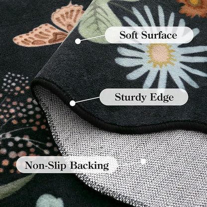 Lahome Floral Hallway Runner Rug Non Slip, 2'6''x10' Washable Runner Ultra-Thin Soft Kitchen Runners for Hallways, Stain Resistan Carpet for Entryway Bathroom(Black/Grey)