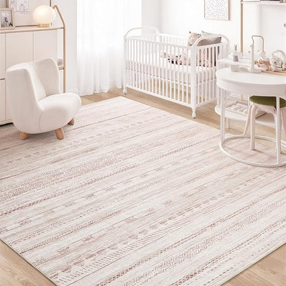 5x7 Pink Area Rugs for Living Room Machine Washable Rug Distressed Girls Nursery Rug Indoor Carpet Neutral Moroccan Boho Ultra Soft Area Rug for Bedroom Dining Room Playroom Office