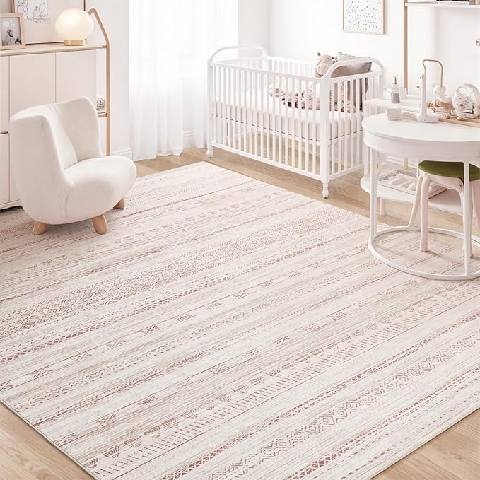 8x10 Pink Area Rugs for Living Room Machine Washable Rug Distressed Girls Nursery Rug Indoor Carpet Neutral Moroccan Boho Ultra Soft Area Rug for Bedroom Dining Room Playroom Office