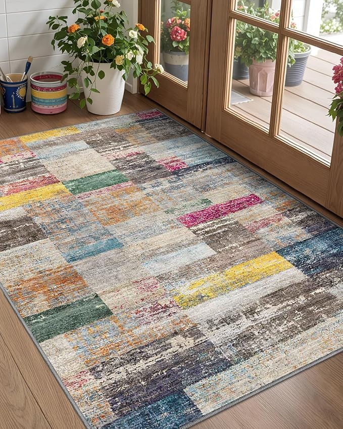 LUMI Ultra Thin Door Mat, 24x36 Non Slip Indoor Doormat Entrance Washable Rugs Entryway Oriental Vintage Soft Carpet for Kitchen Bedroom Front Door, Multicolor