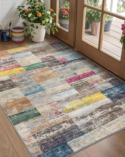 LUMI Ultra Thin Door Mat, 24x36 Non Slip Indoor Doormat Entrance Washable Rugs Entryway Oriental Vintage Soft Carpet for Kitchen Bedroom Front Door, Multicolor