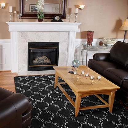 Amearea Fluffy Indoor Trellis Rug, Soft Moroccan Home Rugs for Bedroom, Shag Modern Area Rug for Living Room Kids Room Nursery, Easy Clean, Home Decor Low Pile Carpet, Black 4x6 Feet
