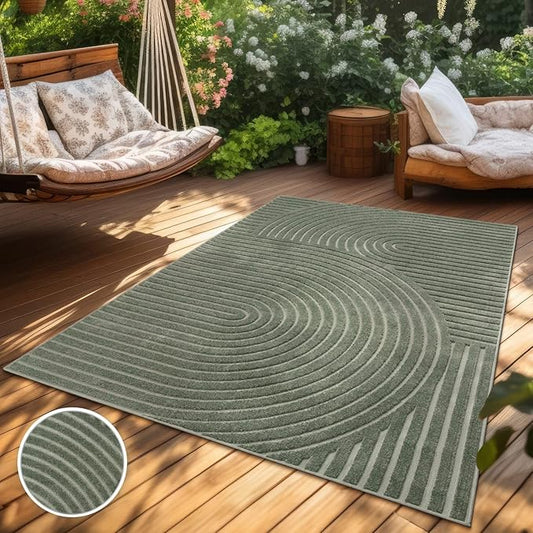Paco Home Modern Area Rug with Curved Bow Pattern – Minimalist Design in Green, Size: 2'8" x 4'11"