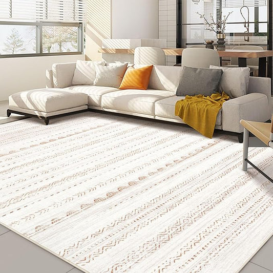 Nakagishi 6x8 Area Rugs Living Room: Washable Boho Large Neutral Soft Farmhouse Rug Stain Resistant Modern Indoor Floor Non-Slip Carpet for Bedroom Nursery Kids Playroom Office Dining Room Dorm- Brown