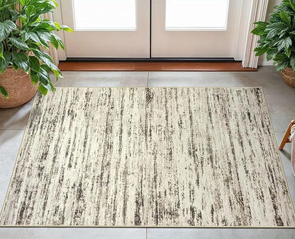 Modern Abstract Small Area Rug Indoor 3x5 Washable Rug Non-Slip Soft Entryway Rug Beige Kitchen Mats Thin Print Faux Wool Floor Carpet Throw Rugs for Entrance Bedroom Office Home Decor