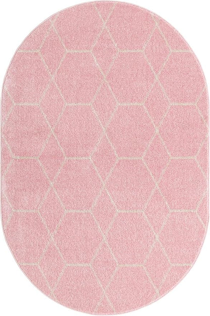 Unique Loom Trellis Frieze Collection Area Rug - Geometric (4' x 6' Oval, Light Pink/ Ivory)