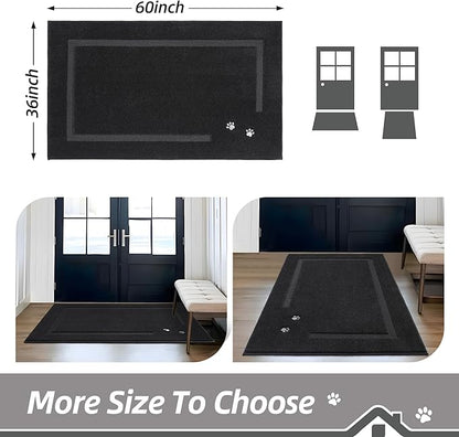 BEQHAUSE Dog Door Mat for Muddy Paws 36"x60" Dirt Trapper Absorbent Doormat Non Slip Entryway Rugs Washable Stain Resistant Welcome Floor Mat Soft Low-Profile for Front Back Door, Black