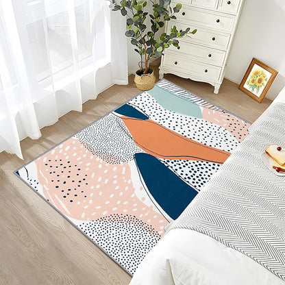 Color Block Living Room Rug - Polka Dot Bohemian Rug, 7x9 Area Rugs, Abstract Multicolor Washable Foldable Large Carpet Home Decor #C050