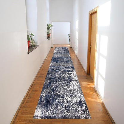 Keen Home Design Area Rugs - 2x16 Non-Shedding, Abstract Rugs for Kitchen, Living Room, Bedroom, Dining Room, Entryway - Size: 2'8" x 16', Navy/Grey/White