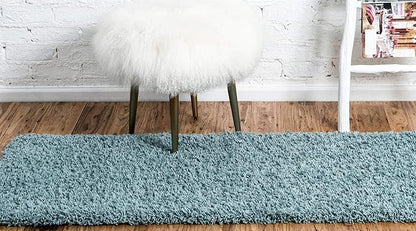 Unique Loom Solid Shag Collection Area Rug (2' 6" x 16' 5" Runner, Light Slate Blue)