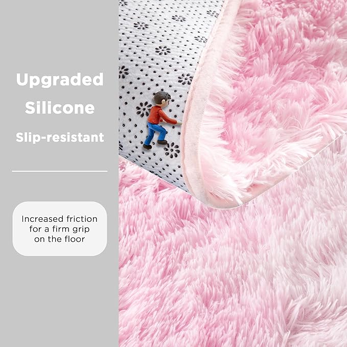 Andency Soft Area Rugs for Living Room Bedroom, 3x5 Non-Slip Fluffy Shag Carpet, Indoor Floor Fuzzy Shaggy Living Room Plush Rug for Kids Dorm Nursery Home Decor Aesthetic, Tie-Dyed White Pink