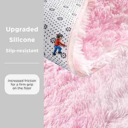 Andency Soft Area Rugs for Living Room Bedroom, 3x5 Non-Slip Fluffy Shag Carpet, Indoor Floor Fuzzy Shaggy Living Room Plush Rug for Kids Dorm Nursery Home Decor Aesthetic, Tie-Dyed White Pink