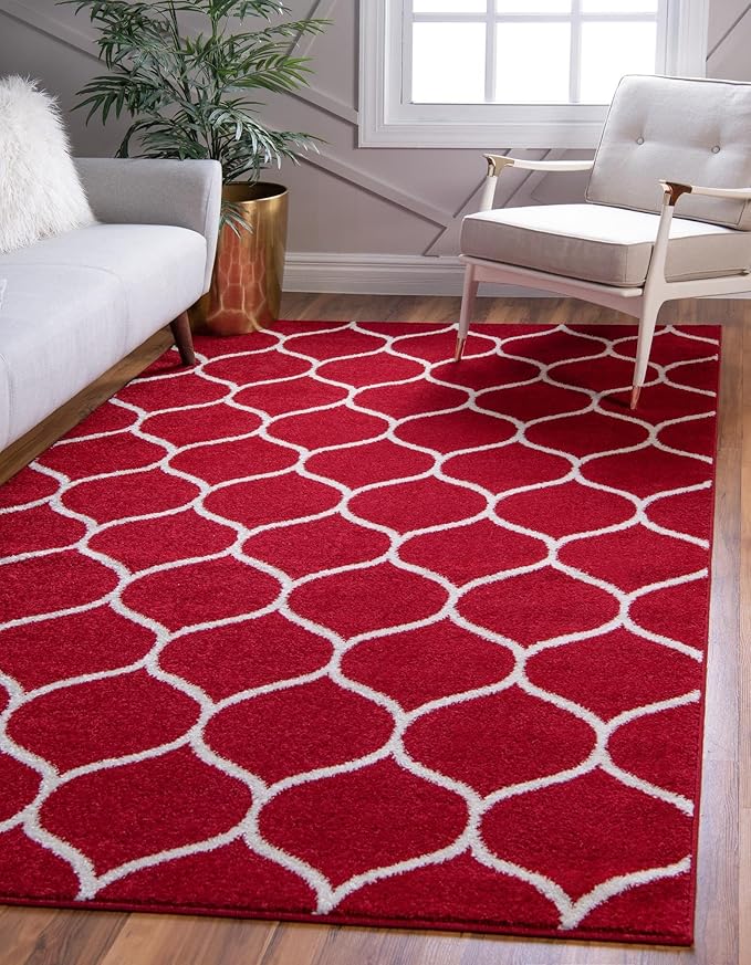 Rugs.com Lattice Frieze Collection Rug – 9' x 12' Red Medium Rug Perfect for Living Rooms, Large Dining Rooms, Open Floorplans