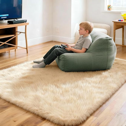4x6 Solid Fluffy Camel Area Rug – Washable, Durable, Living Room Rug, Non-Slip High Pile Shag Rugs for Bedroom, Living Room, Bedside, Dorms, Nursery Rooms, Kids Room, Soft Indoor Floor Carpet
