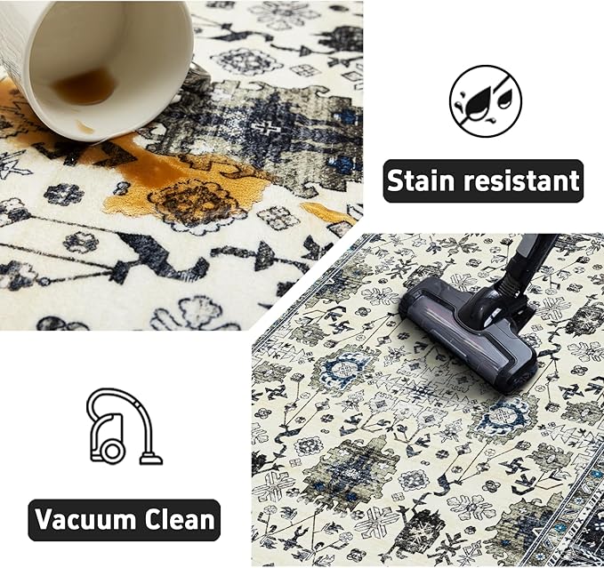 Area Rug Non Slip Machine Washable Ultra Soft Living Room/Bedroom/Kitchen/Outdoor/Classroom White Gray, 4'×6'