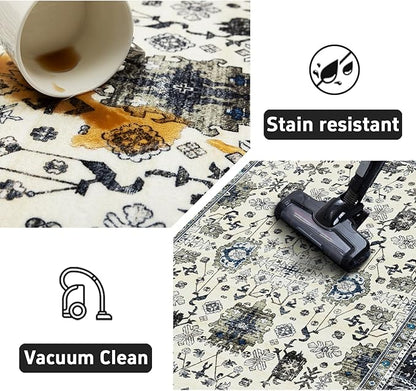 Area Rug Non Slip Machine Washable Ultra Soft Living Room/Bedroom/Kitchen/Outdoor/Classroom White Gray, 4'×6'