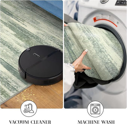 Modern Abstract Entryway Rug Indoor 2x3 Washable Rug Non-Slip Soft Small Area Rug Sage Green Grey Kitchen Mats Thin Print Faux Wool Floor Carpet Throw Rugs for Entrance Bedroom