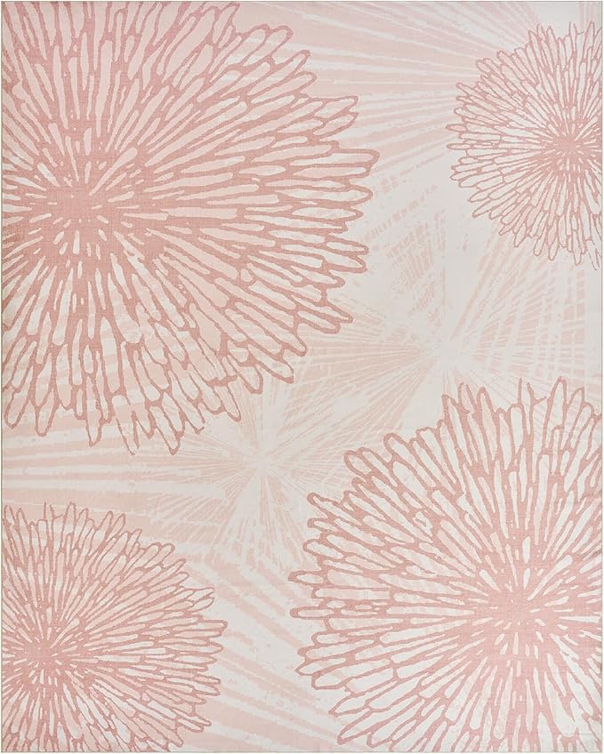 WITSHOCK Pink Rugs 7x10 for Bedroom Girls,Floral Modern Distress Print Pattern Carpet for Living Room Dining Room,Stain Resistant Anti Slip Backing Rugs for Kids Room Nursery Playroom,Light Pink