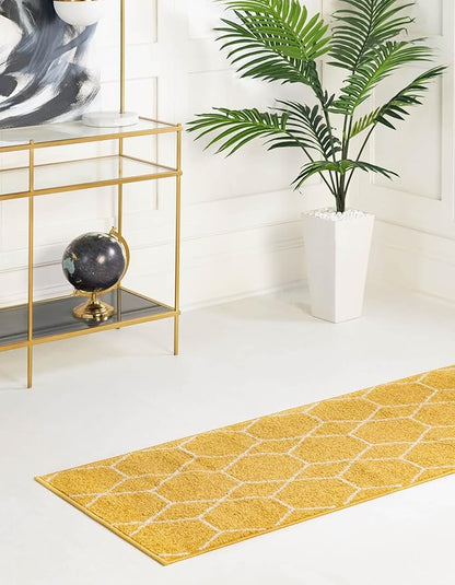 Unique Loom Trellis Frieze Collection Area Rug - Geometric (2' x 10' Runner, Yellow/ Ivory)