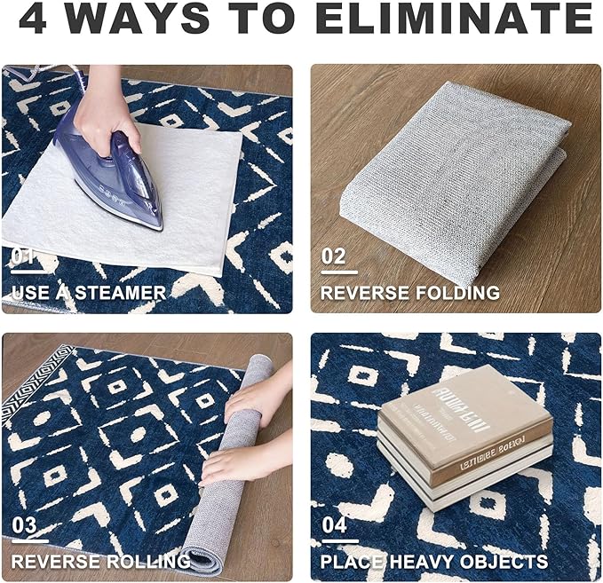 KILOCOCO Hallway Runner Rug 3x10 Runners for Hallways Washable Runner Soft Non Slip Printed Geometric Rubber Backed Low-Pile Rug Runners for Bedroom Kitchen Living Room Boho Rugs, Blue