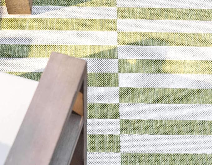 Unique Loom Outdoor Striped Collection Area Rug - Striped (9' x 12' Rectangle, Green/Ivory)
