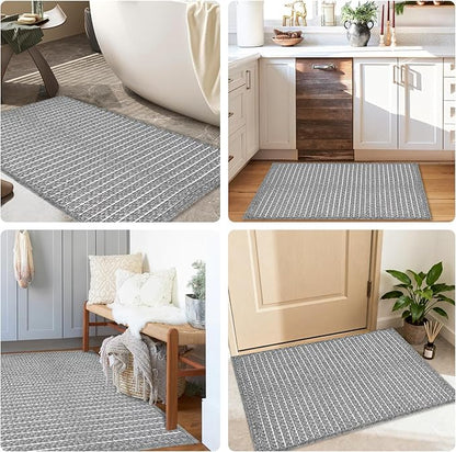Small Bathroom Rugs,18"x30" Non Slip Grey Braided Bath Mat for Bathroom Floor,Washable Luxury Bath Rug for Tub Soft Boho Absorbent Shower Mat