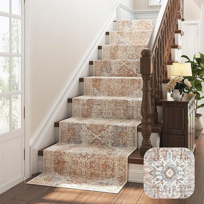 jinchan Kelda Runner Rug 2x10 Hallway Rug Washable Runner Vintage Mat Retro Lightweight Non-Slip Floor Cover Distressed Thin Carpet for Entryway Bathroom Bedroom Laundry Room Stairway Brick Red