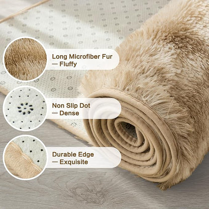 Andency Soft Area Rugs for Living Room Bedroom, 5x8 Fluffy Shaggy Bedside Rug, Non-Slip Large Shag Fuzzy Plush Carpets for Bedroom Kids Dorm Nursery Home Decor Aesthetic, Tie-Dyed Khaki
