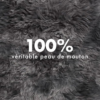 Real Sheepskin Rug 2x6 ft | Sheepskin Rugs for Living Room and Sofa | Bedside Rugs for Bedrooms | Large Fluffy Rug is Breathable & Heat-regulating in Color Dark Grey