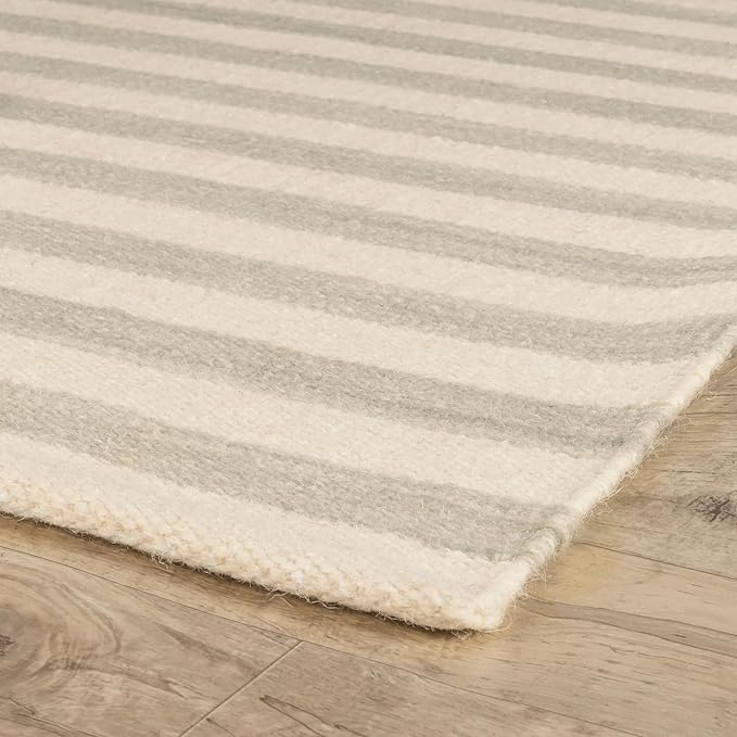 Home Conservatory Ladder Stripe Grey/Ivory Handwoven Wool 4 X 6 Feet, Grey/Ivory Stripe Pattern