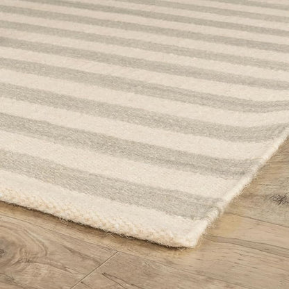 Home Conservatory Ladder Stripe Grey/Ivory Handwoven Wool 6 X 9 Feet, Grey/Ivory Stripe Pattern