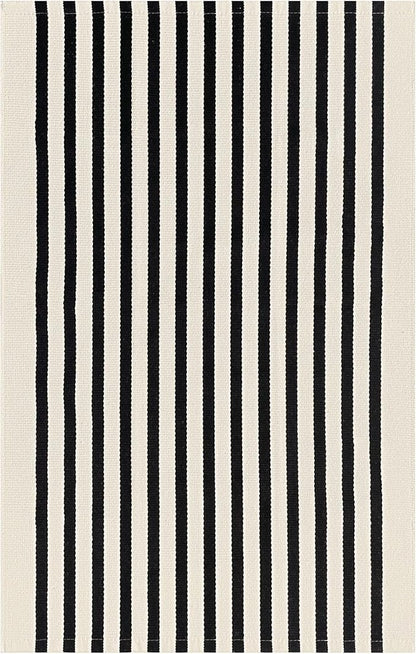 KOZYFLY Black and Beige Striped Porch Rug 27.5x43 Inches Area Rug Washable Outdoor Doormat Front Door Mat Cotton Striped Indoor Outdoor Rug for Front Door Kitchen Entryway Patio Porch
