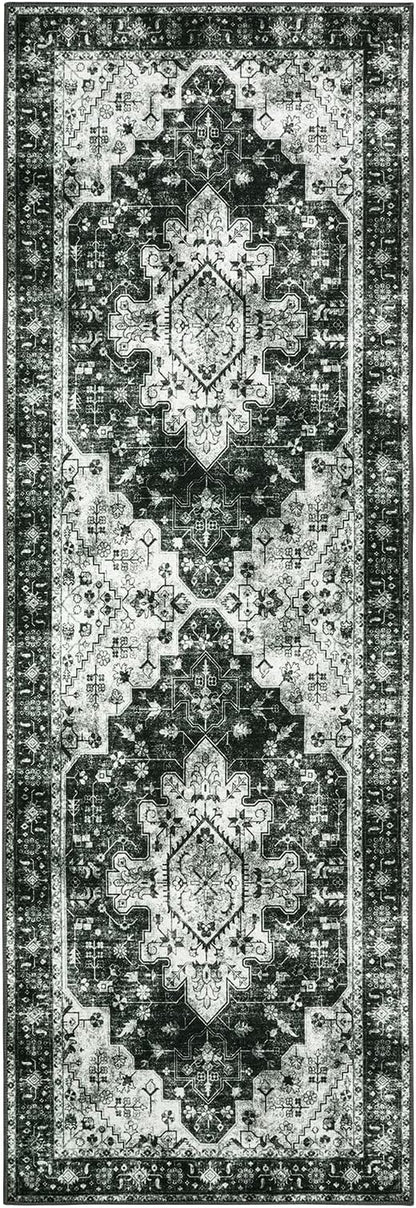 Moynesa Washable Black and White Runner Rug - 2x6 Bathroom Runner with Rubber Backing, Hallway Boho Non-Slip Non-Shedding Low Pile Accent Carpet for Laundry Room Entryway