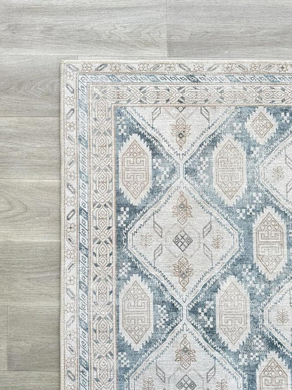 Fame Living Faded Oushak Rug, Turkish Vintage Floral Pastel Large Oversized Area Rugs for Living Room Dining Bedroom Kitchen Bathroom Nursery (848CrNv, 7'5" x 9'8")