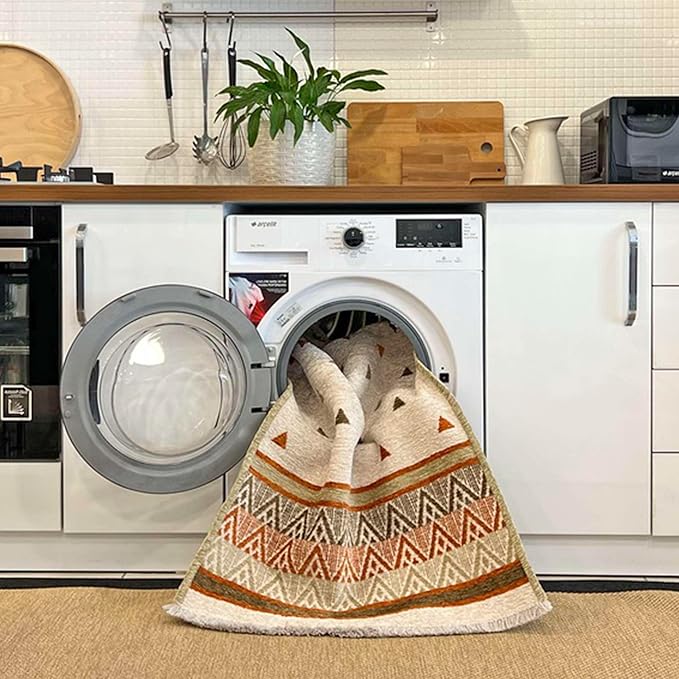 Alfa Rich 7x10 Dark Blue Washable Area Rugs for Living Room Bedroom Kitchen Cotton Decor Solid Rug