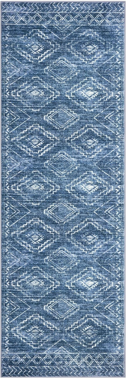 KILOCOCO Runner Rug 2x6 Hallway Runner Rugs Washable Kitchen Runners Non Slip Printed Distressed Blue Laundry Room Rug, Low-Pile Soft Rug Runners for Entryway Bedroom Living Room Bathroom