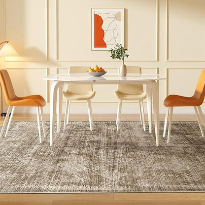 WITSHOCK 5x7 Area Rugs for Living Room: Machine Washable Non Slip Modern Abstract Carpet - Low Pile Print Rug for Bedroom Dining Room - Stain Resistant for Household - Pet Owners (Earthy Brown)