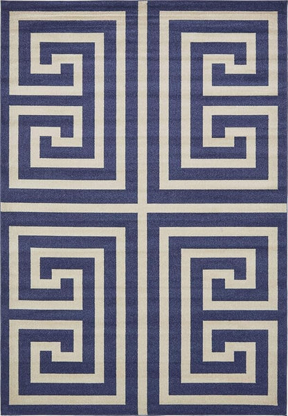 Unique Loom Athens Collection Classic Geometric Modern Border Design Area Rug (8' 0 x 11' 4 Rectangular, Navy Blue/ Beige)