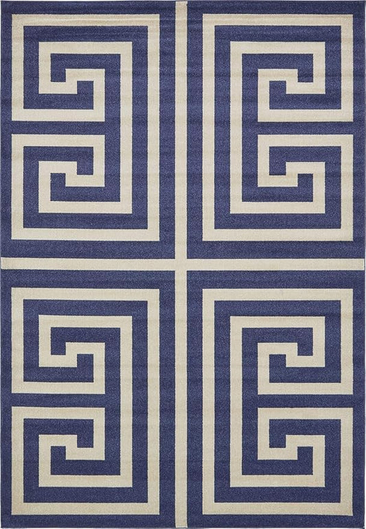 Unique Loom Athens Collection Classic Geometric Modern Border Design Area Rug (8' 0 x 11' 4 Rectangular, Navy Blue/ Beige)